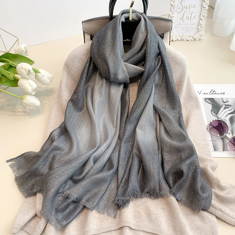 Dark grey Шелковый шарф для женщин, мягкие длинные осенне-зимние шарфы, модные однотонные шали и палантины, высокое качество, Пашмина, хиджаб, бандана - Цвет: Dark grey