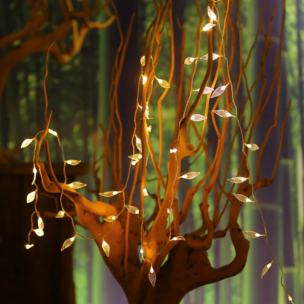 

String Light Warm White Garland Fairy Lights string For Bedroom Wedding Battery box transparent leaf decorative light string