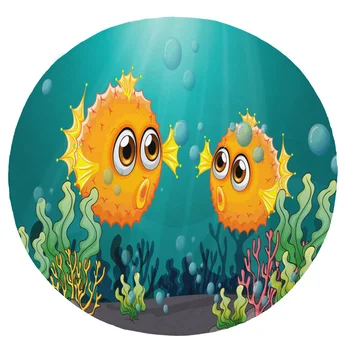 

Super Soft Plush Flannel Blanket Cute Fish Underwater Coral Bubbles Rays Cartoon Blankets Round Throw Blanket for Beds