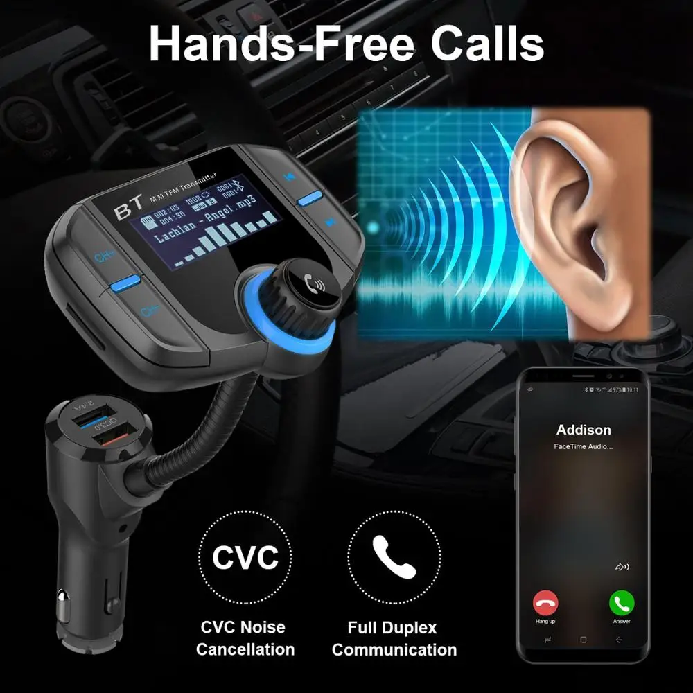 Автомобильный fm-передатчик LOVECOM с дисплеем 1,7 дюйма, улучшенный Bluetooth передатчик BT70, быстрая зарядка 3,0, беспроводной fm-модулятор