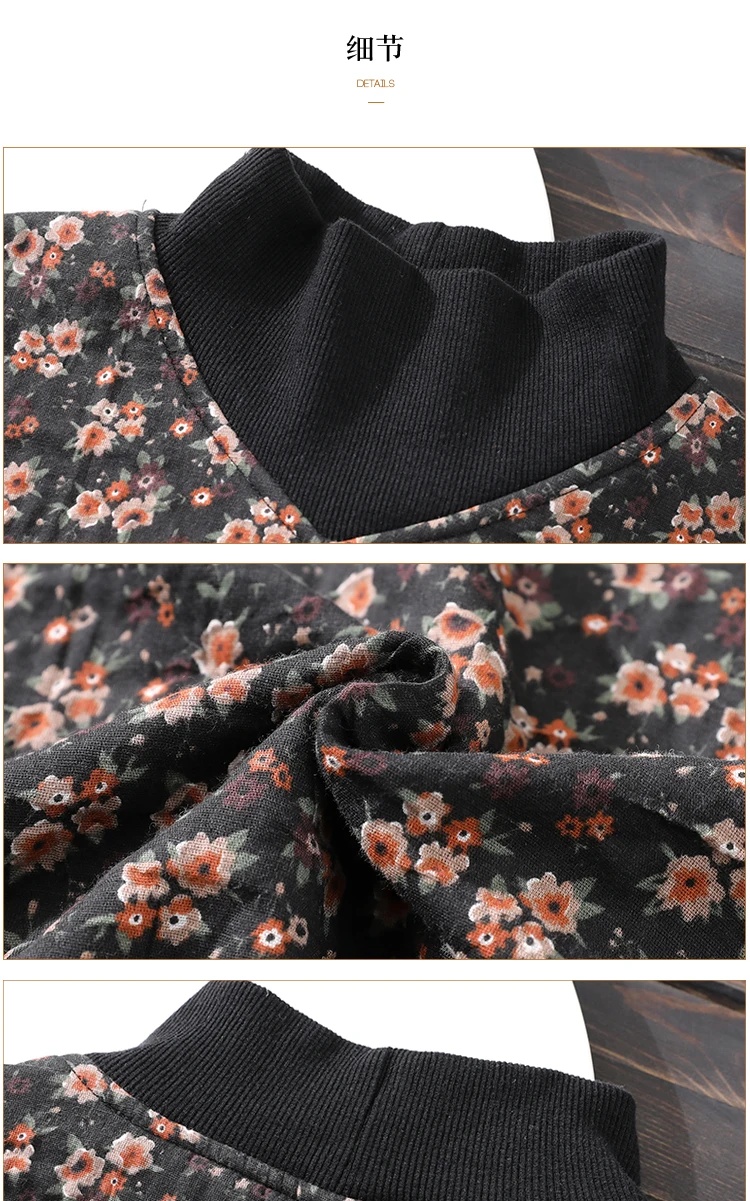 Women T shirt Autumn Spring Women Fleece Long-sleeved Turtleneck Print Floral Lace Women Coat Fashion Pullovers