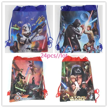 

24Pcs Star Wars Theme Non-woven Fabrics of Bag Drawstring Backpack Gift Bag Storage Bag boy favor school bags supplies