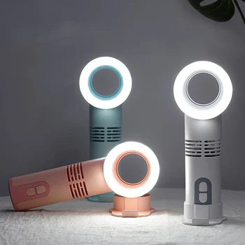 

Hot TOD-Usb Handheld Mini Cooler Leafless Fan Rechargeable Portable Leafless Mini Ventilator Usb Charging With LED Light