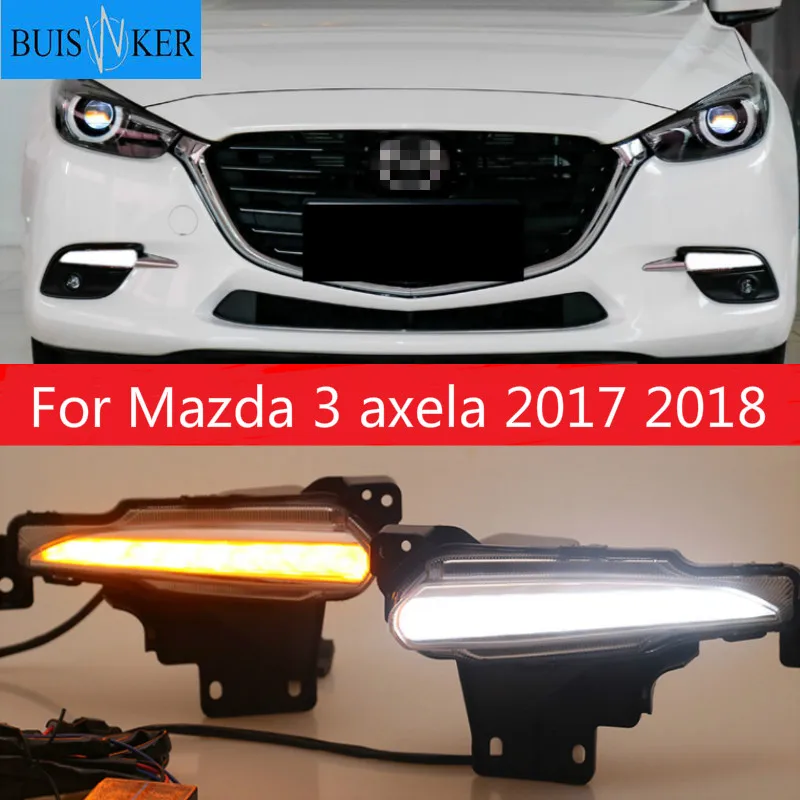 

2 шт. дхо для Mazda 3 axela 2017 2018 12 в, светодиодный DRL для автомобиля, дневные ходовые огни, противотуманная фара с реле поворота