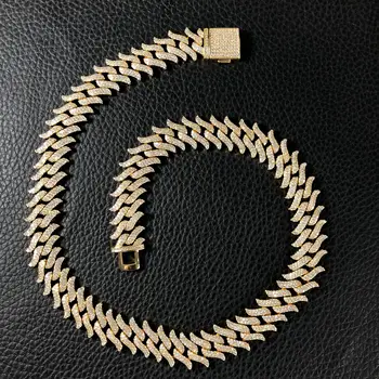 

15mm new 2-row sharp angle men's Zircon Necklace Jewelry