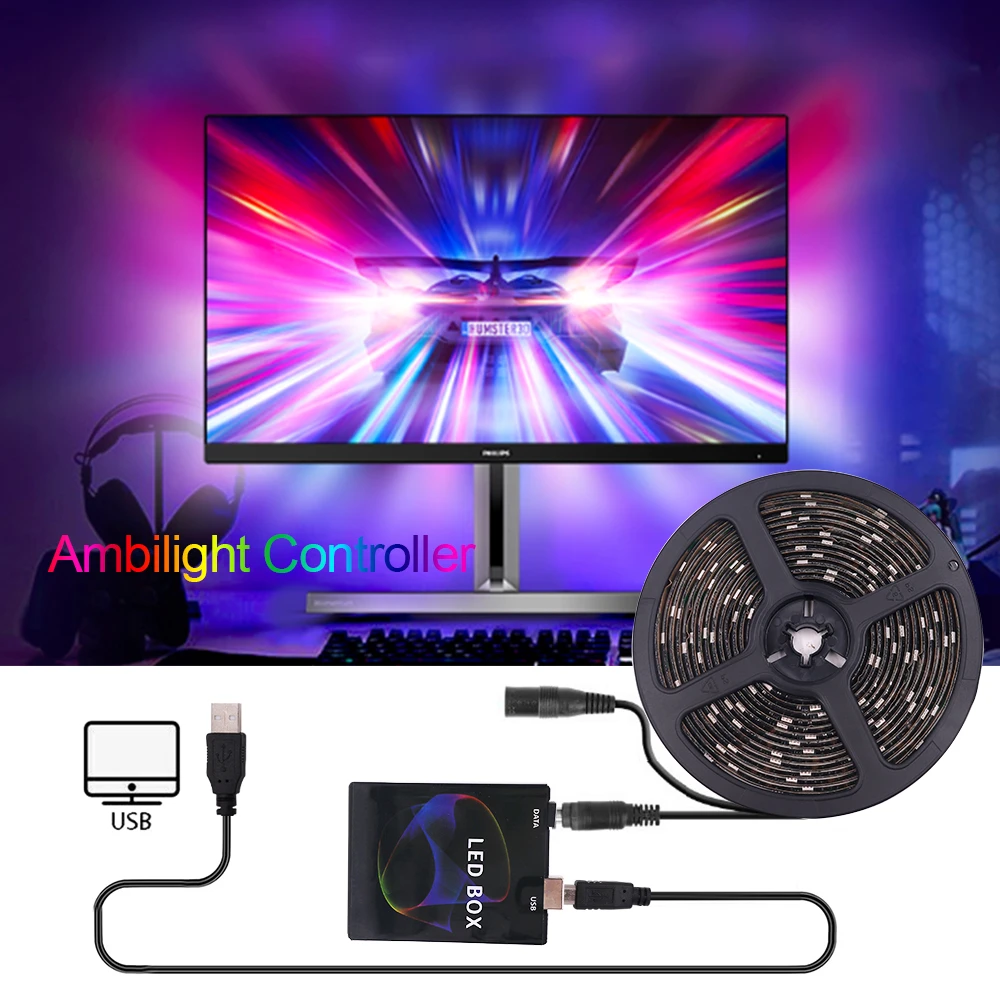 Monitor de ordenador HDTV a todo Color, iluminación de fondo de pantalla de  sueño, DC 5V, WS2812B, USB, RGB, DIY|Tiras LED| - AliExpress