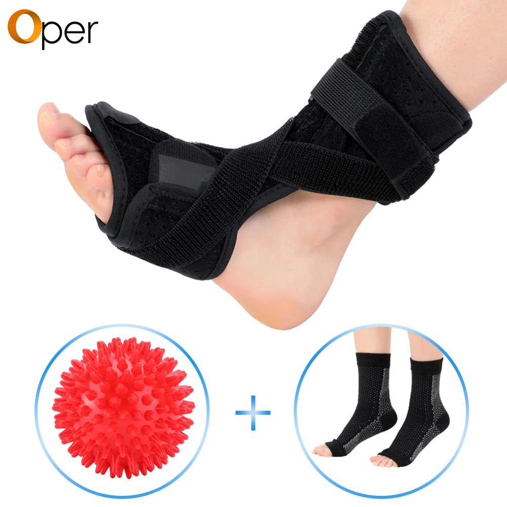 

Plantar Fasciitis Dorsal Night Splint For Heel Pain Relief Foot Drop Orthotic Brace For Sleep With Sock &Hard Spiky Massage Ball