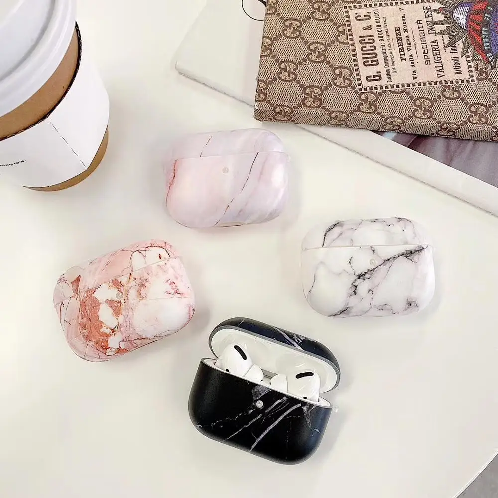 3D чехол для наушников Airpods Pro в стиле ретро силиконовый с мраморным рисунком
