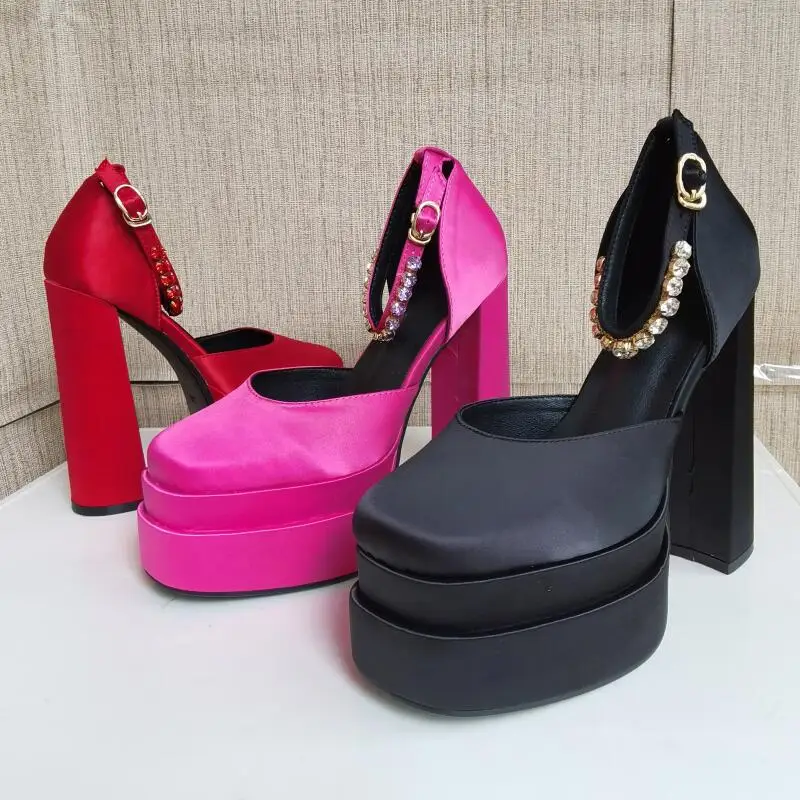 Женские туфли-лодочки из натуральной кожи на толстом высоком каблуке 15 см | Обувь