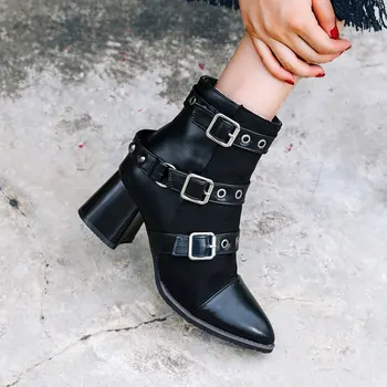 

2020 New Pu High Heels Pointed Toe Rivet Side Zipper Women's Winter Boots Solid Color Fashion Women's Shoes Size 34-43 XWC10266