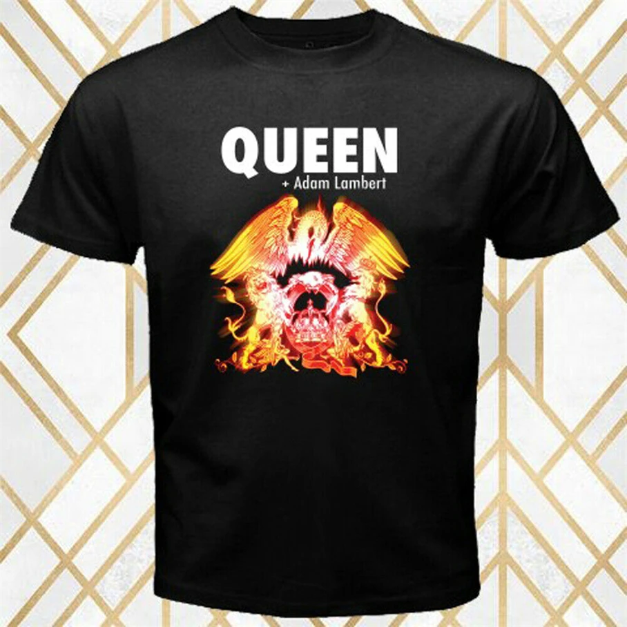 Queen +Adam Lambert Rock Band Legend Tour Logo Men'S Black T-Shirt Size S - 3Xl Outdoor Wear Tee Shirt | Мужская одежда