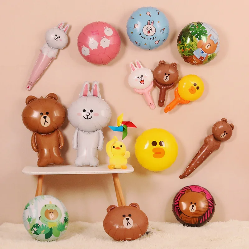 Online Celebrity Line Brown Bear Cony Rabbit Hand-held Bar Birthday Decorative Wechat Business Stack Drainage shi jing Balloon