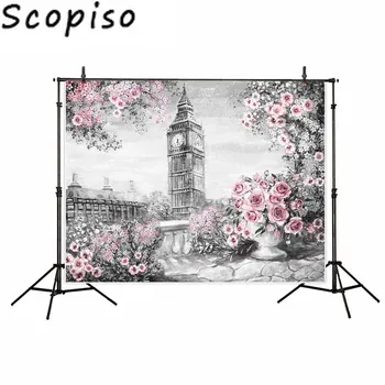 

Scopiso UK Big Ben Flower Painting Ancient Architecture Photography Backdrop Background Photo Studio Prop