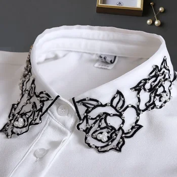 

White Chiffon False Collar Shirts Women Embroidery Fake Collar Women Detachable Collars For Sweater Nep Kraagje Blouse Neckwear