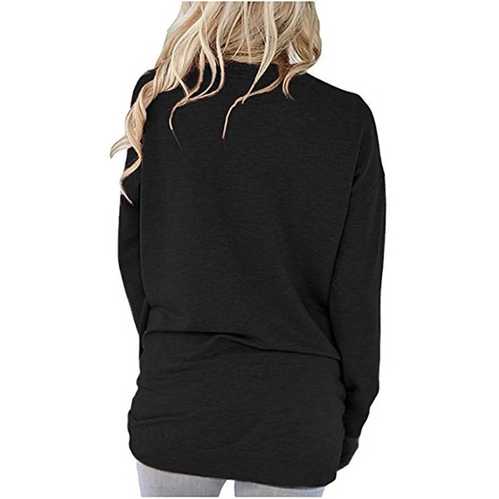 Fashion Woman O-Neck Long Sleeve T Shirt Fall Solid Pocket Loose T-Shirt Tops Tees Harajuku Women Clothing camisetas de mujer 2