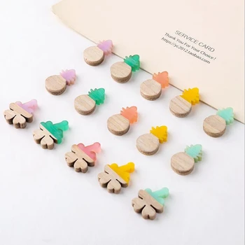 

10pcs/lot splicing wood and resin pineapple Beads Charms For DIY handmade jewelry earrings hairpin hair accessories materials