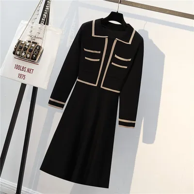 

Plus Size 4XL Women Fashion Knit Dress Striped Long Sleeve High Waist Knitted Dress Female Office Work New Autumn Winter Dress