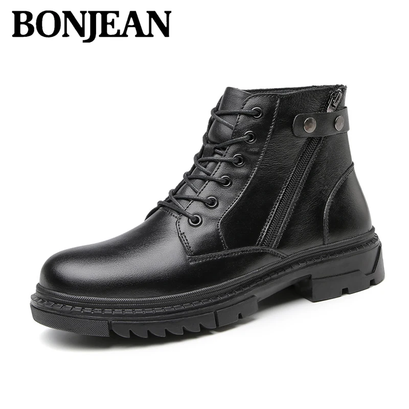 

Brand High Top Quality Men Boots Winter Luxury Full Genuine Leather Boots Work Shoes Woollen Warm Men Snow Boots Zipper Size 47