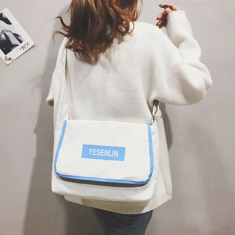 Foreign Trade Canvas Handbag Wholesale Women's Casual Korean-style Single-shoulder Crossbody Bag Lettered Schoolbag Manufacturer