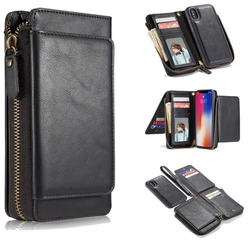

For iphone XS Phone Case Detachable Zipper Magnetic Flip Leather Wallet Case for iphone7 8 X XR XS MAX Cases Handbag Coque Funda