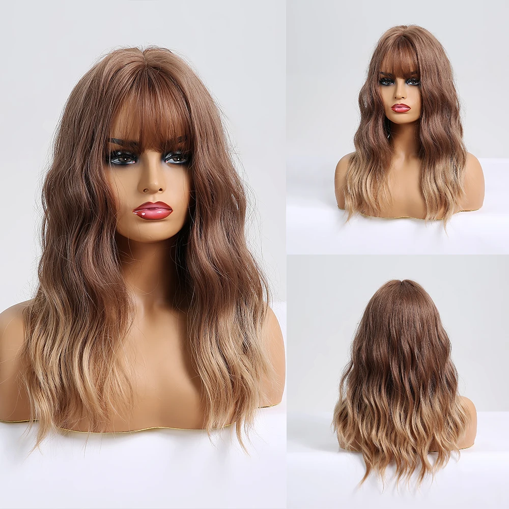 EASIHAIR волнистые парики с челкой Омбре коричневый блонд синтетические парики для женщин тело волнистые Косплей парики термостойкие парики - Цвет: LC249-1