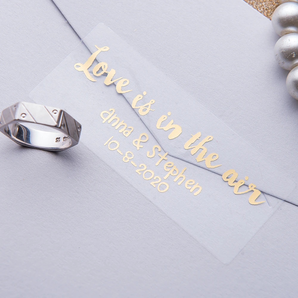 48pcs Custom Elegant Wedding Return Address Labels Gold foil Clear Modern Calligraphy Mailing Address Stickers Envelope Labels