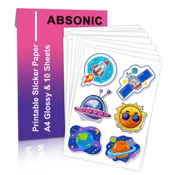 10 Sheets Glossy A4 Printable Vinyl Sticker Paper Waterproof Self-Adhesive DIY Sticker for Inkjet Printer Copy Paper 210*297mm