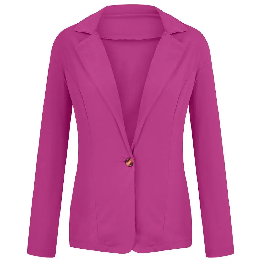 Hot Pink Женская куртка, однотонный костюм для офиса, кардиган на пуговицах, тонкое короткое пальто, куртка, женский черный Пиджак, Блейзер, dama# TN26 - Цвет: Hot Pink