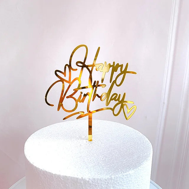 New Arrivals Rose Gold Acrylic Happy Birthday Cake Topper Kids Favors Children Gifts Cake Decoration Decorating Party Supplies Gold