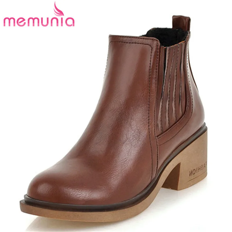 

MEMUNIA 2020 new arrival round toe pu ankle boots slip on square heels autumn winter boots simple fashion casual shoes woman
