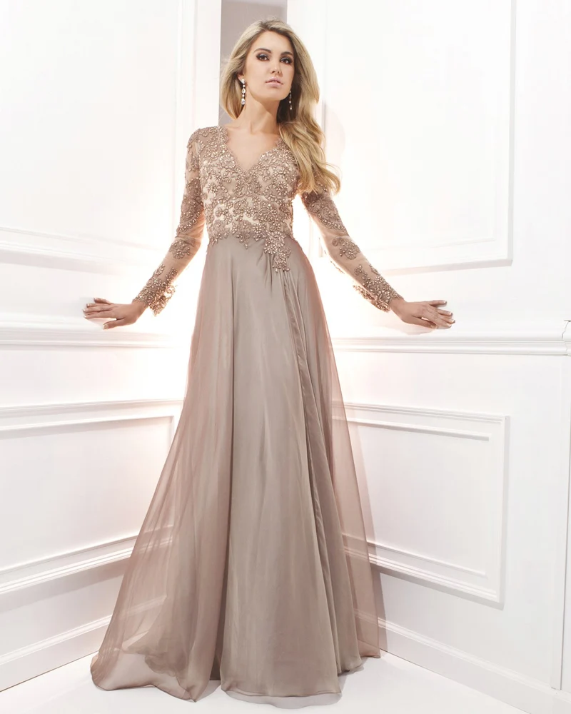 Vestido de festa Longo шифоновое сексуальное длинное кружевное вечернее платье с длинным рукавом, элегантное платье для матери невесты - Цвет: same as picture