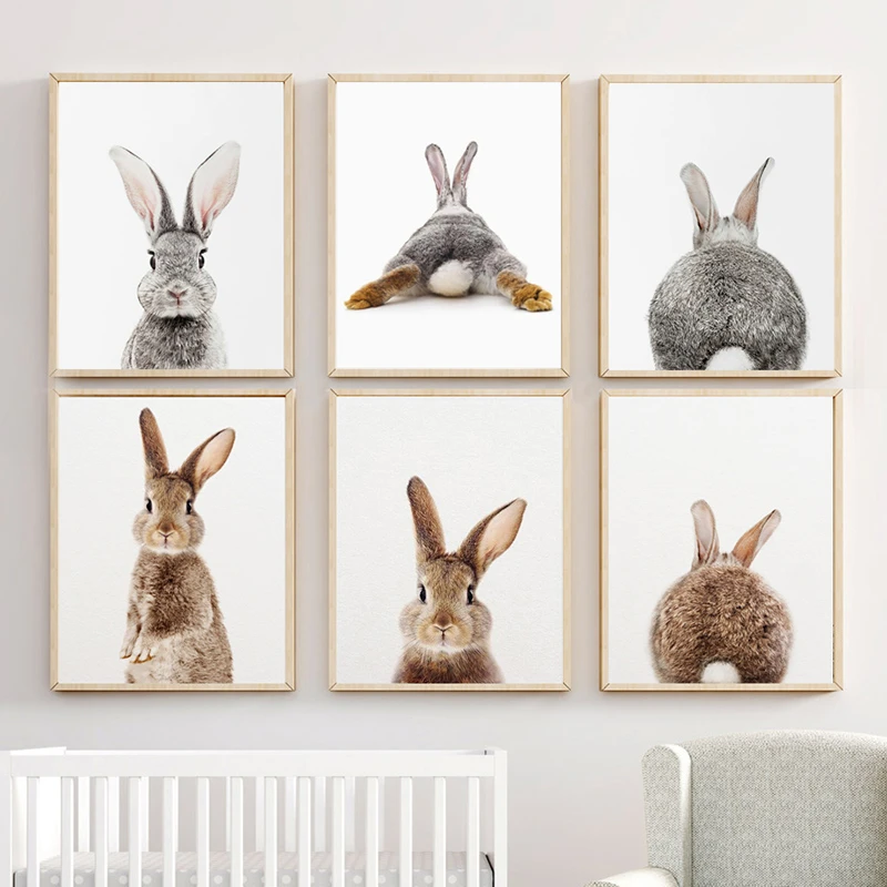 Nordic Canvas Painting Wall Art Rabbit Animal Printed Kid Bedroom Picture