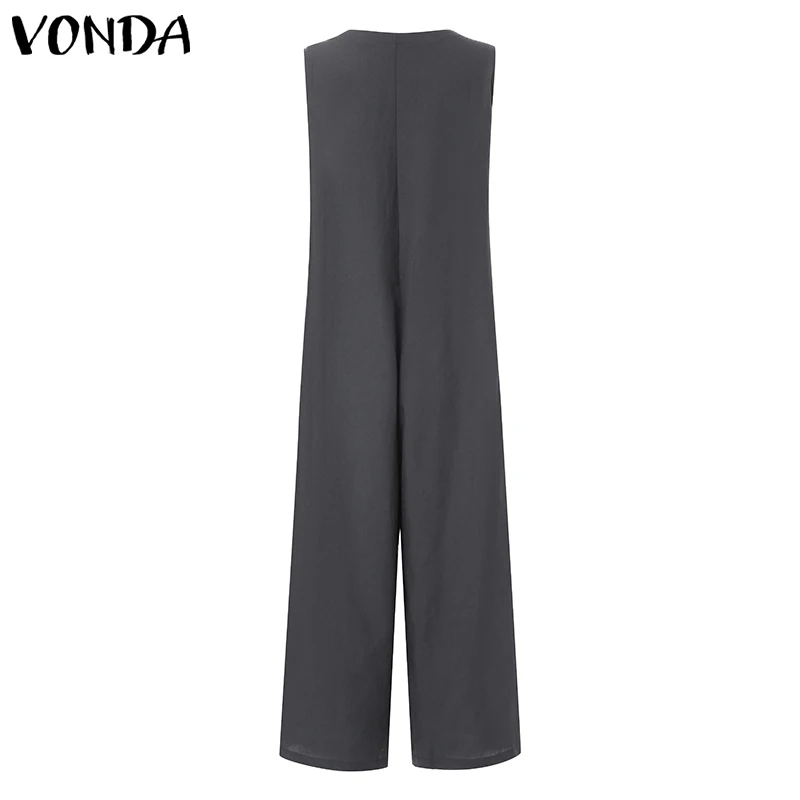 VONDA женский комбинезон летний комбинезон винтажный v-образный вырез карманы рубашка без рукавов Повседневные КОМБИНЕЗОНЫ длиной до щиколотки широкие брюки 5XL