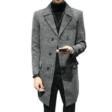 Осеннее двубортное мужское длинное пальто S-3XL черная серая длинная куртка мужская мода Бизнес Повседневный Тренч Куртки