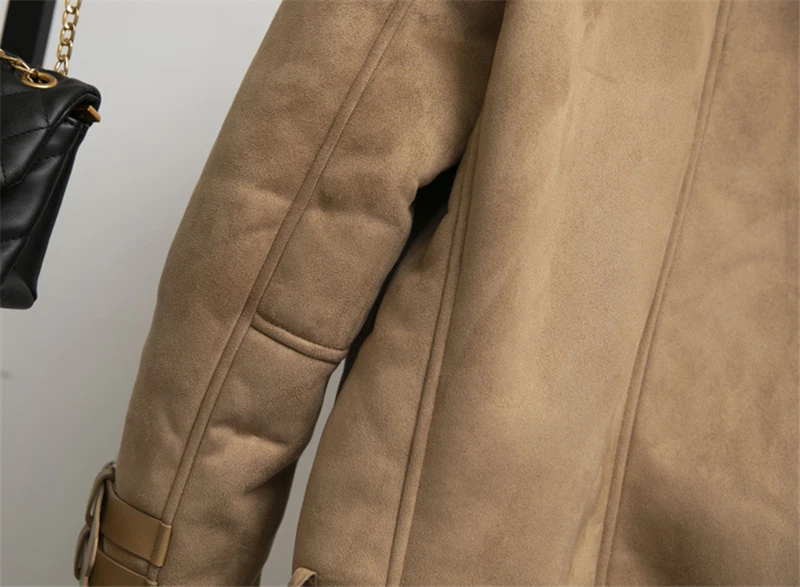 Осенняя и зимняя замшевая кожаная куртка, большой размер, свободная версия, зимняя утолщенная теплая женская кожаная куртка с отворотом K026