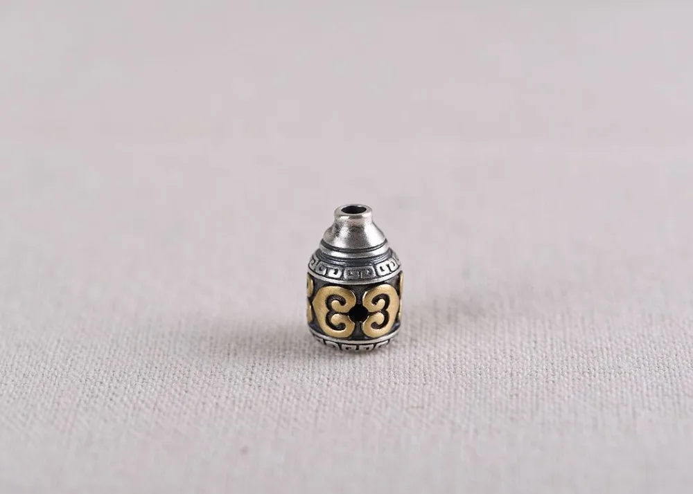 Ручной работы 925 серебро Лаки символ 3-сторонний выход шарик тибетских Мала Guru буддийские четки бусины в виде гуру