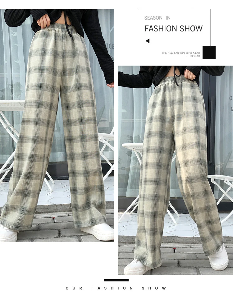 Черные и белые клетчатые брюки женские корейские свободные ulzzang Британский ветер прямые тонкие хлопковые и льняные штаны Ретро ins tide