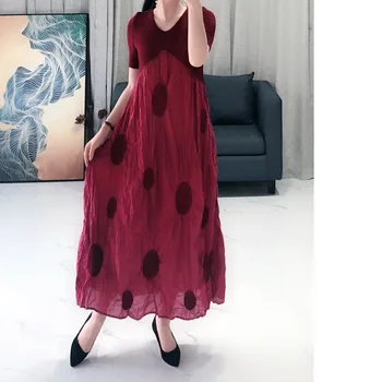 

[LANMREM] 2020 Spring Summer Pleated Dress New Products Fashion Retro Short Sleeve Stitching High-end Bohemian Dress PA594