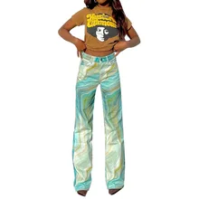 

Spring Tie Dye Print Women High Waist Wide Leg Jeans Loose Casual Streetwear Trousers Bottoms Pants Vintage Pantalones De Mujer