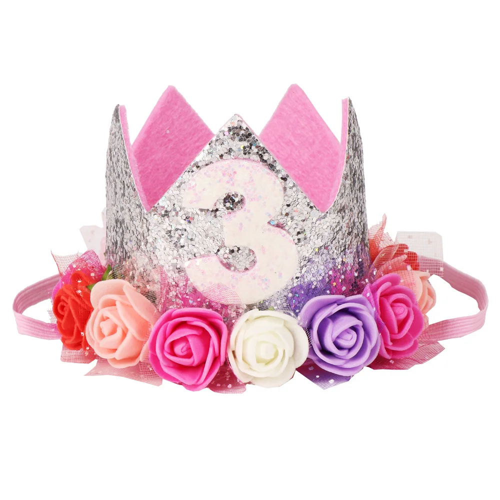 1pc Happy Birthday Party Hats Decor Cap Hat Princess Crown 1st 2nd 3rd Year Old Number Baby Kids Hair Accessory Birthday Toys