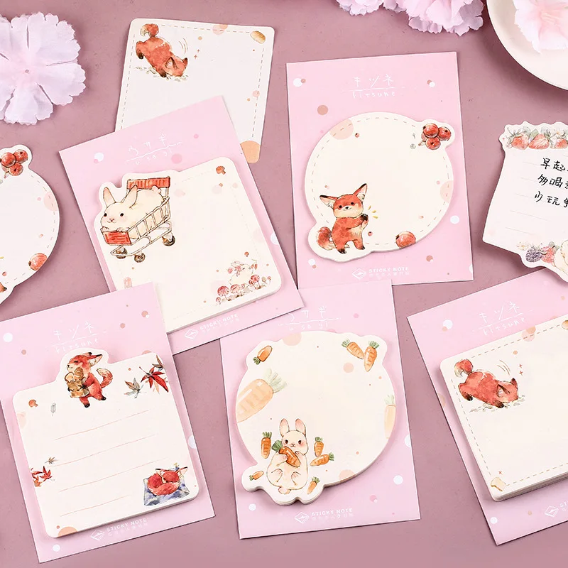 

Journamm 30pcs/lot 6 Designs Kawaii Cartoon Animals Rabbit Fox Memo Pad Sticky Notes Notepad Diary Self-Stick Notes Memo Pads