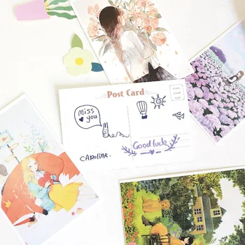 

30 Pcs/Set Flower And Girl Postcard Bookmark Greeting Card Letter Paper School Office Stationary Paper Supply