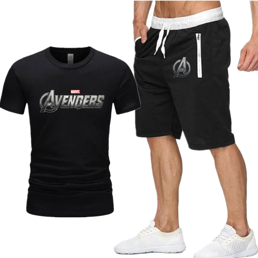 

New Summer fashion MARVEL T shirt+Shorts two piece men tops tees hip hop boys the city comicseries men's T-shirt