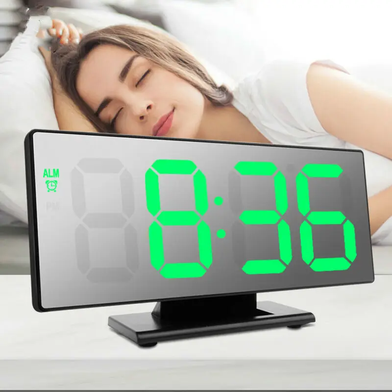 

1PC Creative LED Digital Alarm Clock Multi-function Digital Night Light Thermometer Display Electronic Mirror Lamp Clock
