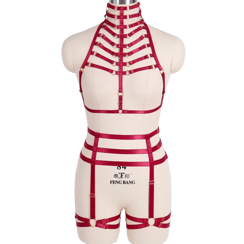Red Bondage Restraints Lace Stockings Erotic Lingerie