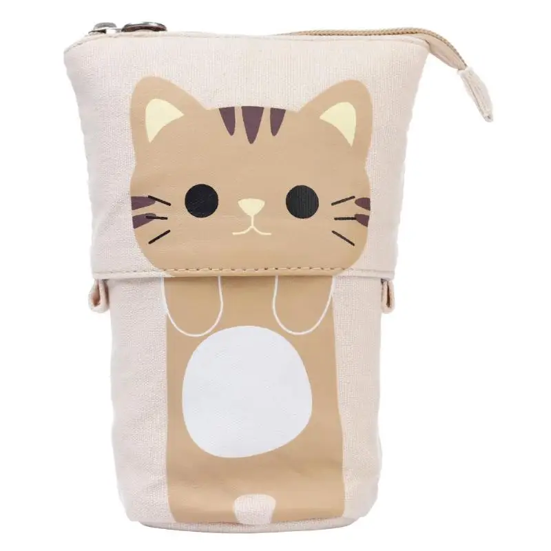 Темный хаки Simple Canvas Cotton Linen Candy Color Cat Stationery Cosmetic Wallet Bag Pen Container Pencil Cases Storage Bag Gifts for Child - Цвет: Темный хаки