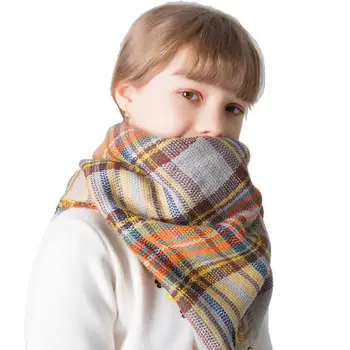

European and American autumn and winter new imitation cashmere children's lattice square scarf triangle scarf scarf female shawl