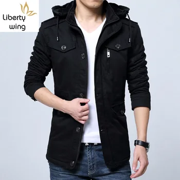 

Mens Parka Clothes Winter New Hooded Fleece Lining Warm Jacket Casual Solid Pockets Long Sleeve Cotton Coat Men Plus Size