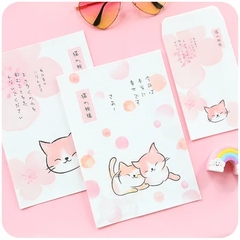 

3 Envelopes + 6 Letter Papers Sweet Kitten Cat Blessing Envelope Writing Paper Gift Stationery 23*15cm