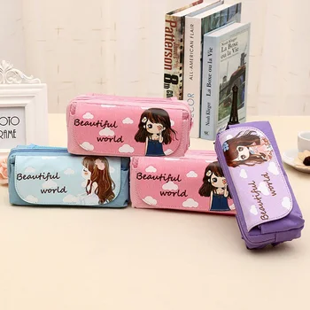 

New Cute Beautiful World Canvas Pencil Case Kawaii Girl School Supplies Pencil Bag Pen Bag Pouch Student Stationery